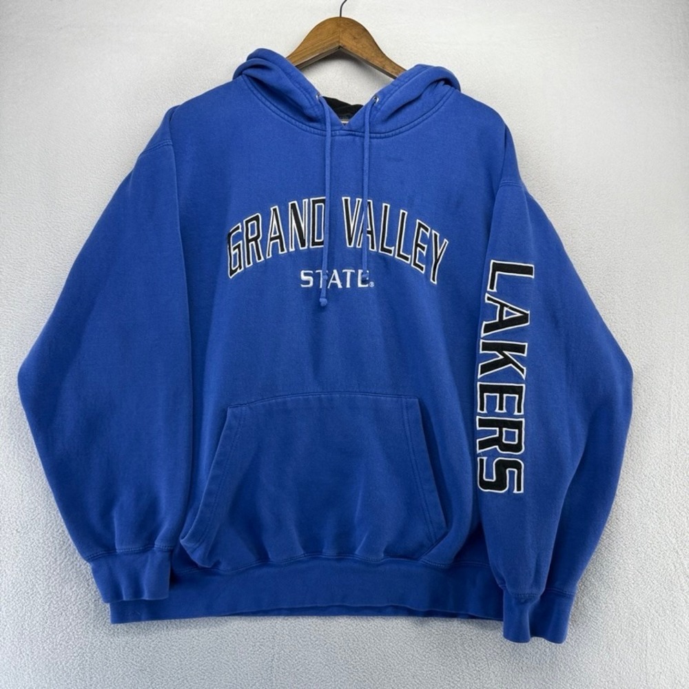Vintage Grand Valley State Hoodie men's 2XL Blue Embroidered Spellout lakers y2k
